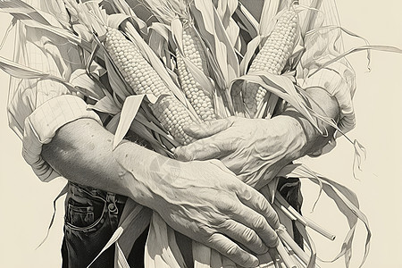 农夫手里的玉米棒图片