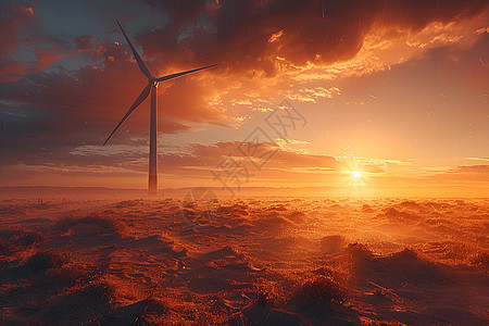 沙漠中的风力发电机图片