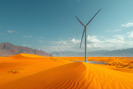 沙丘上的风力发电机图片
