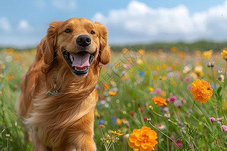 奔跑的动物快乐的金毛猎犬户外玩耍背景