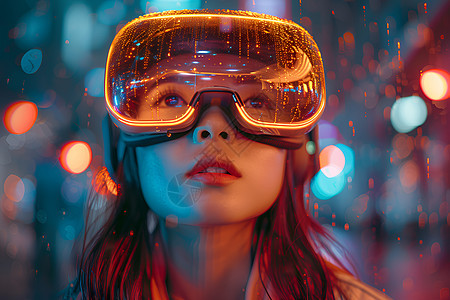 女人戴着VR眼镜图片