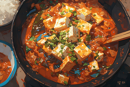 麻婆豆腐的美味诱惑背景图片