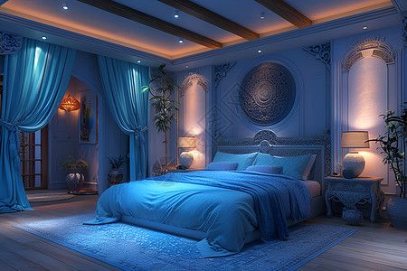 蓝色的床图片