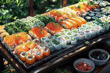 桌子上缤纷的寿司图片