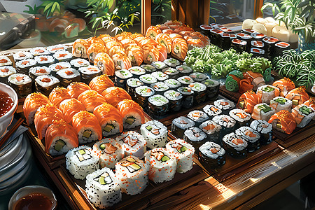 丰盛的寿司自助餐图片