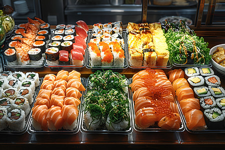 五彩缤纷的海鲜寿司图片
