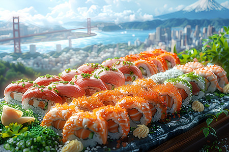 新鲜的海鲜寿司图片