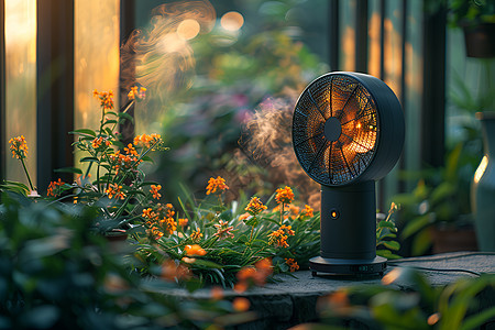 鲜花间的太阳能风扇图片