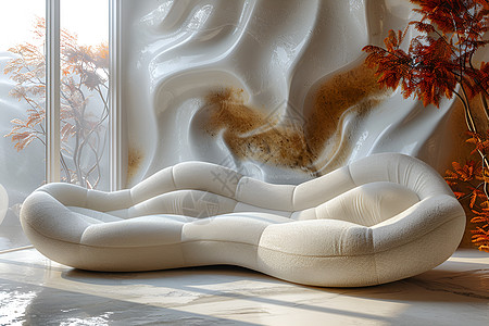 现代线条白色沙发图片