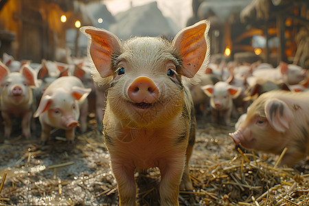 农场中饲养的小猪图片