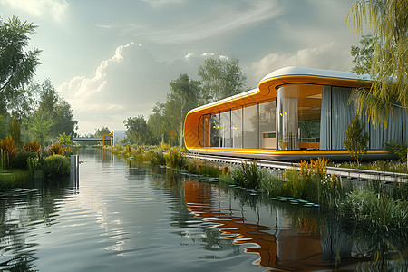 湖边的能源建筑图片