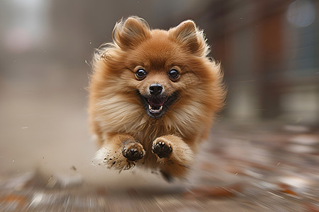 户外奔跑的博美犬图片