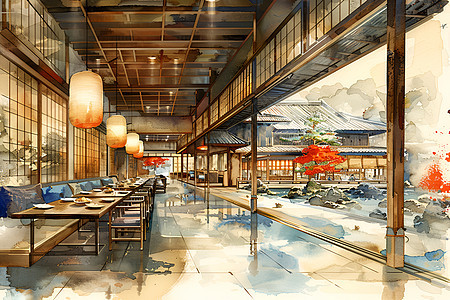 绘画的餐厅建筑物图片