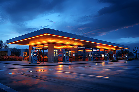 夜晚的加油站高清图片