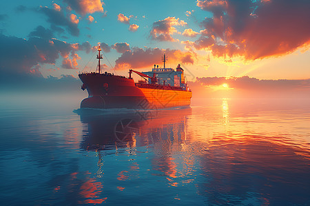 波光粼粼中的石油船图片