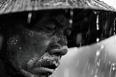 暴雨中劳作的农民图片