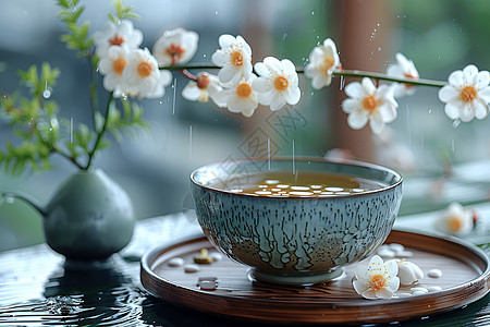 茶具和花朵图片