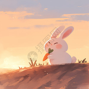 粉色兔子在吃胡萝卜图片