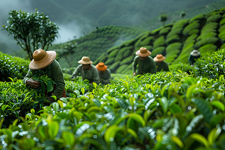 农民采摘茶叶图片