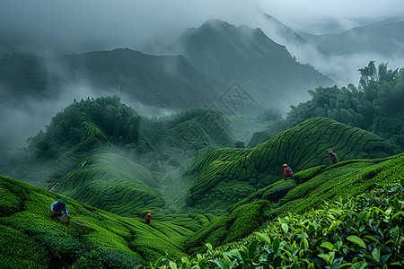 山脉上的茶园图片