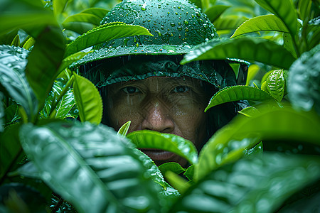 雨中的采茶工人图片