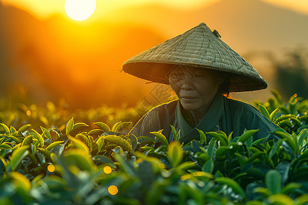 清晨采茶的女工图片