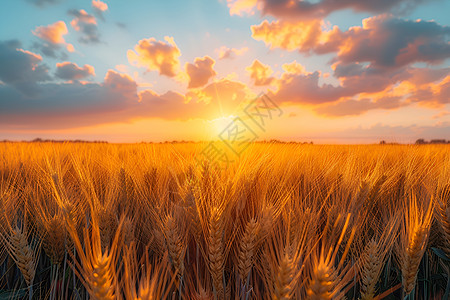 夕阳背影夕阳下广阔的麦田背景