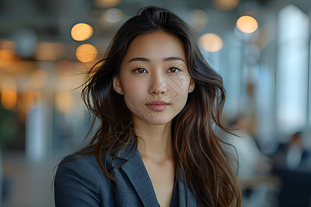 成功女性成功女商人站在现代办公室里背景