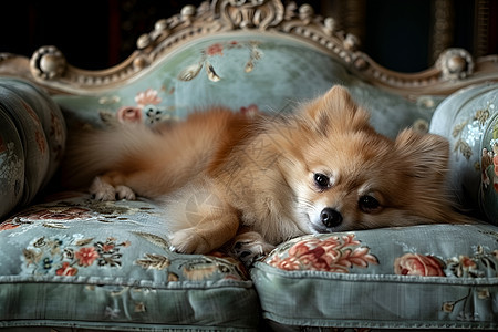 沙发上的泰迪犬图片