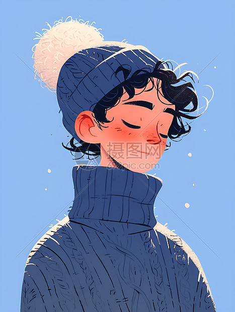 冬日戴着针织帽子的男孩图片