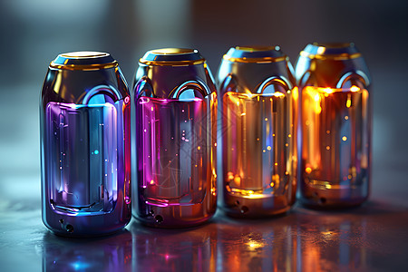 彩色玻璃瓶中的能源罐图片