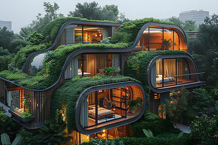 房子建筑未来的绿色社区插画