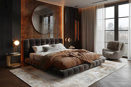 时髦卧室的大床图片