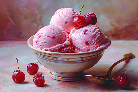 冰淇淋和樱桃图片
