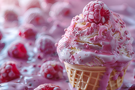 冰淇淋上的水果图片