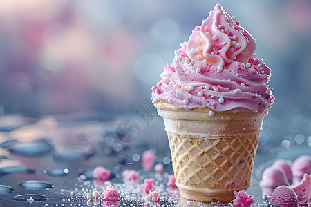 甜筒上的冰淇淋图片