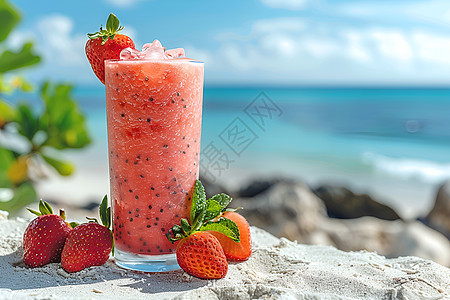 夏日草莓冰沙图片