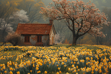 春日乡村小屋背景