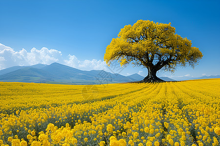 手绘花海油菜花海的绝美风景背景