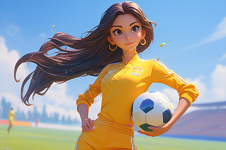 抱着足球的长发女人图片