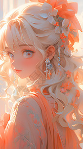 美丽女孩头上的橙色发带图片