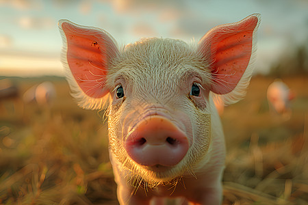 农场小猪在草丛中图片