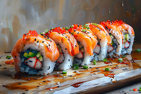 一排美味的寿司图片
