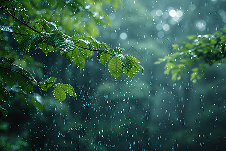 雨中的树枝图片