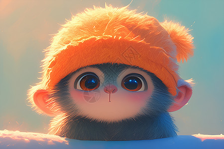 小猴子戴着毛线帽图片
