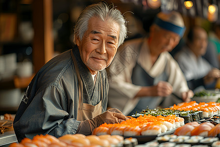 世代传承手艺制作寿司图片