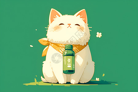 可爱猫咪抱着酒瓶图片