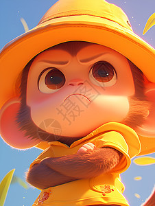 猴子戴着橙色无边帽图片