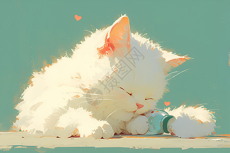 可爱的白猫插画图片