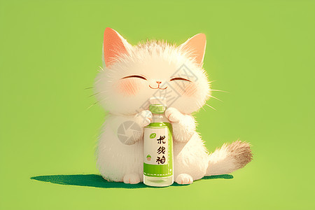 小白猫与瓶子图片
